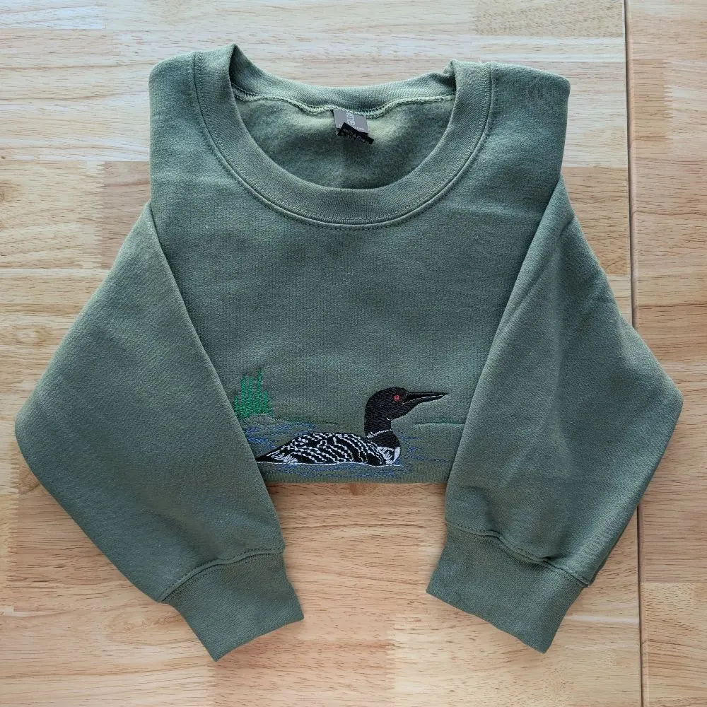 Lake Serenity Embroidered Common Loon Gildan Crewneck Sweatshirt