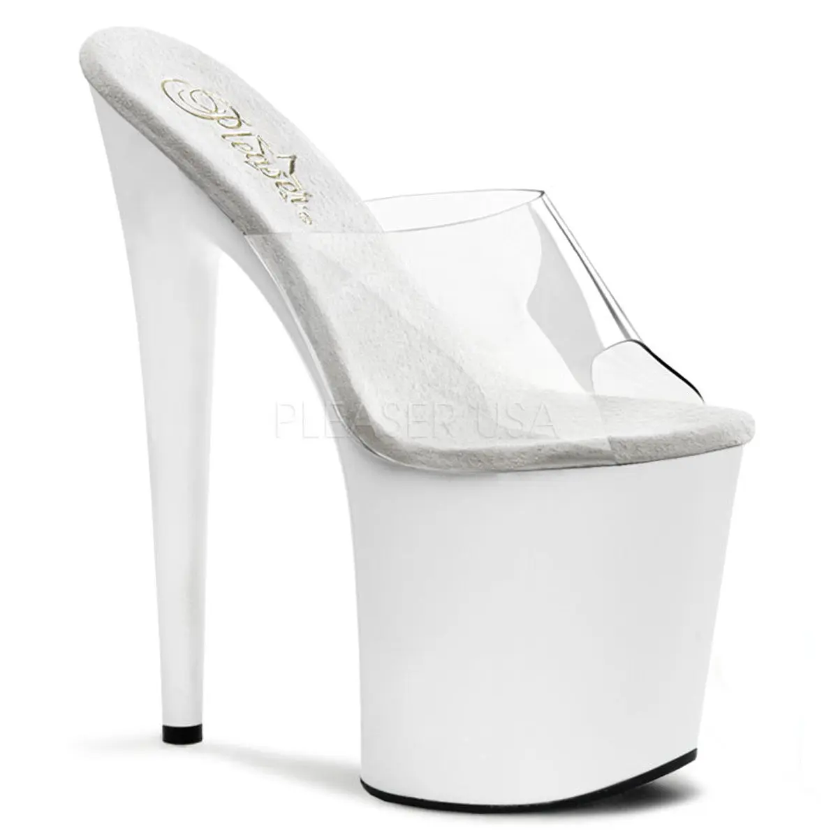 Women's Stylish Heeled Slides with Transparent Strap, 8-in Stiletto High Heel & 4-in White Platform, FLAMINGO-801 Style Footwear, Shoe, High Heels, Fashion, Chic, 4-Inch White Platform, 8-Inch Heel