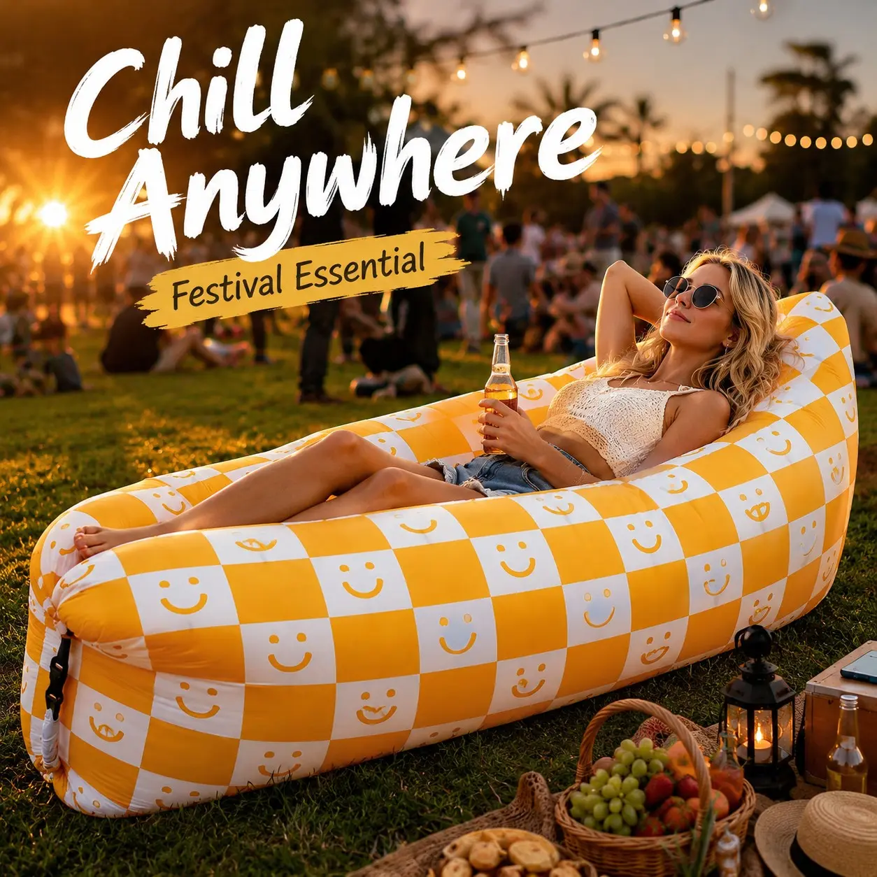 Inflatable Air Lounger Sofa for Festival Camping Beach Picnic, No Pump Portable Lazy Air Couch, Blow Up Couch, Comfy Sofa Couch, Floor Lounger, Comfortable Outdoor Furniture