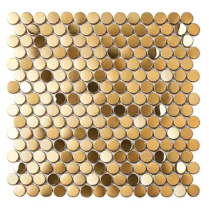 Blujellyfish Gold Penny Round Tile Metallic Mosaic Tiles for Wall Backsplash Shower Floor [Set of 5]