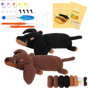 Crochet Kit for Beginners Crochet Starter Kits for Adults and Kids, Learn to Crochet, Include Easy Knitting Soft Yarn, Step-by-Step Video Tutorial, Hook, Holiday Birthday Gift (2 Dachshund)