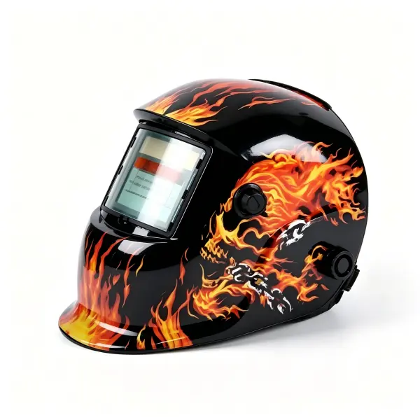 Heavy Duty Welding Helmet for DIY Enthusiasts, Manual Control, Flaming Skull Design, Solar-Powered 2-Sensor Auto Darkening, Adjustable Shade 4/9-13, 3.66"x1.69" Crystal-Clear View, High-Impact-Resistant, 1.76 lbs Portable Welding Accessory