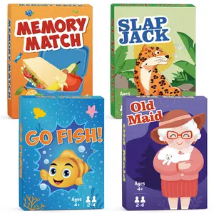 4 Packs Kids Multi-Game Card Pack: Go Fish, Old Maid, SlapJack & Memory Match - Classic Travel-Friendly Card Games, Party Game Cards Suitable for Family Party Game Night, Stocking Stuffers for Boys & Girls, Family Fun Game