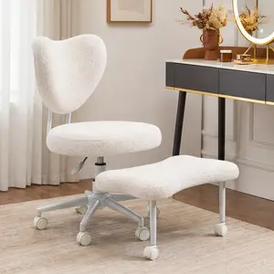 ARCH Ergonomic Cushioned Kneeling Chair with Lumbar Support, Height-Adjustable Seat, Cross-Legged Meditation Use, Beige Teddy Fabric, Metal-Wood Frame, 360° Swivel Wheel-Mounted Kneeling Chair for Office Work & Study, Cushioned Kneeling Chairs, Wheel-Moun