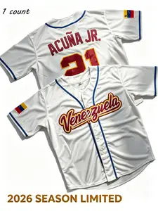Ronald Acuña Jr. 21 Venezuela World Baseball Series Jersey, Casual Loose-Fit T-Shirt, Breathable Sports Wear for Club School Games