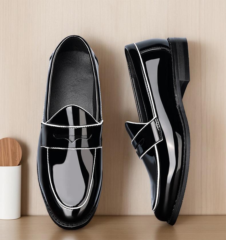 Men's Contrast Stitch Penny Loafers, Glossy Slip-On Formal Dress Shoes8662