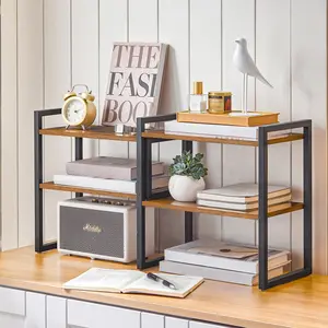 HOOBRO Desktop Bookshelf, 2-Tier Desktop Shelf Organizer, Adjustable Desk Shelf for Top of Desk, Wooden Office Storage Rack, for Office, Study, Kitchen, Dorm, Rustic Brown and Black Work Desk#SpringSale #BigSpringSale