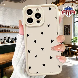 Cute Minimalist Heart Pattern Phone Case for iPhone 17 16 15 14 Pro Max 13 12 11 XR XS Plus Slim Lightweight Shockproof Anti Drop Protective TPU Cover
