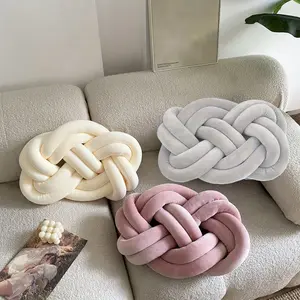 Velvet Soft Knot Cushion Pillow, Unique Knotted Design, Cream Color Plush Washable Backrest, Bedroom Sofa Home Decor, Comfort and Style for All Seasons
