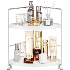 2-Tier Bathroom Corner Counter Organizer, Makeup Storage Shelf Vanity Tray, Bathroom Sink Countertop Organizer,