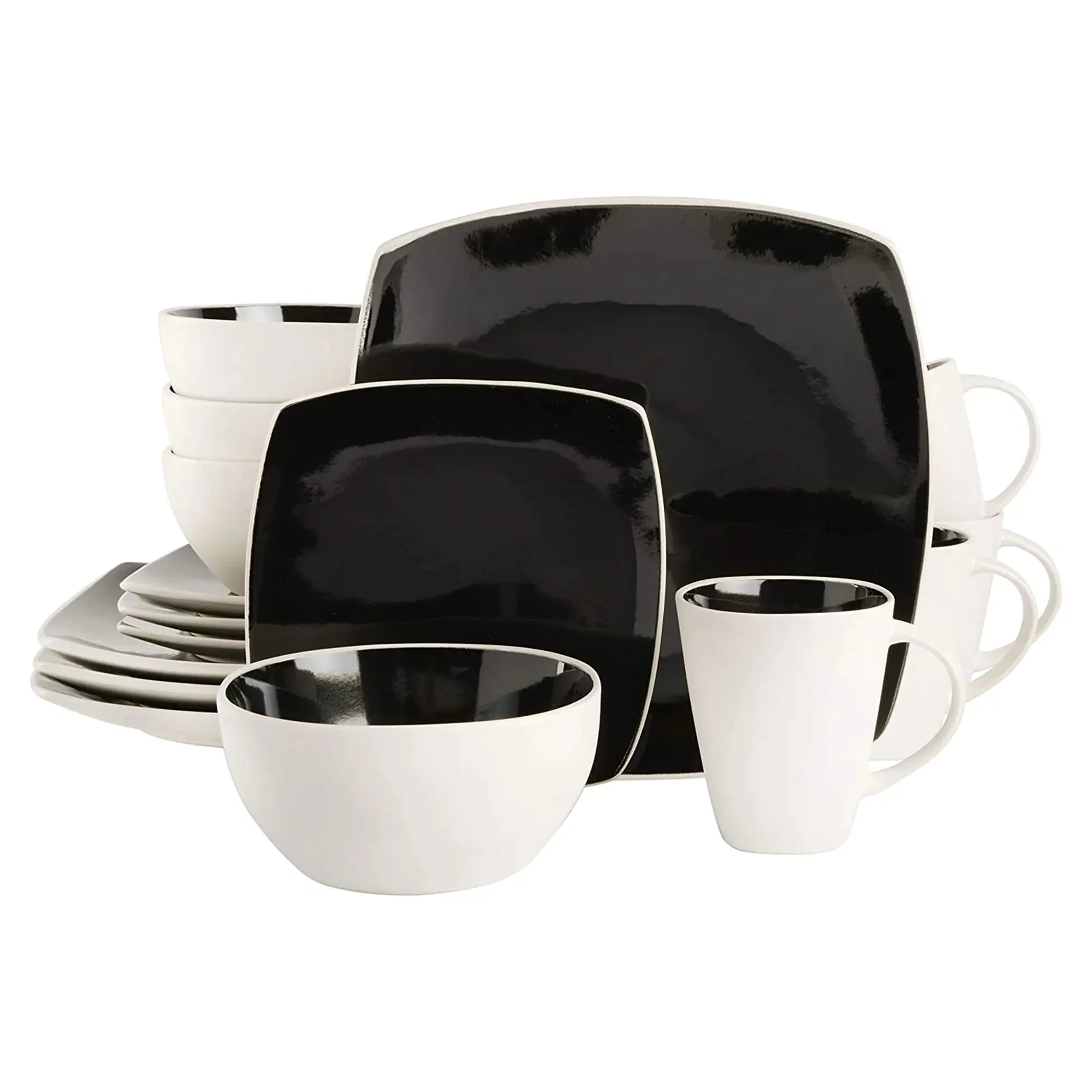 16 Piece Stoneware Set, Black and White