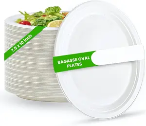 FPN Oval Plates Disposable (125, Large) Eco-Friendly Sugarcane – Biodegradable, Compostable, Sturdy, BPA-Free, Microwave & Freezer Safe – Perfect for Parties, Weddings, Picnics & Everyday Use