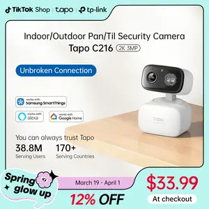 TP-Link & Tapo C216/C246D/C260 Pan/Tilt Indoor/Outdoor Security Camera,Single/Dual Lenses,2K 3MP/4K 8MP,AI-Powered Detection,No Subscription,Motion Tracking,Color Night Vision,360° Pan/Tilt, Works w/Alexa & Google