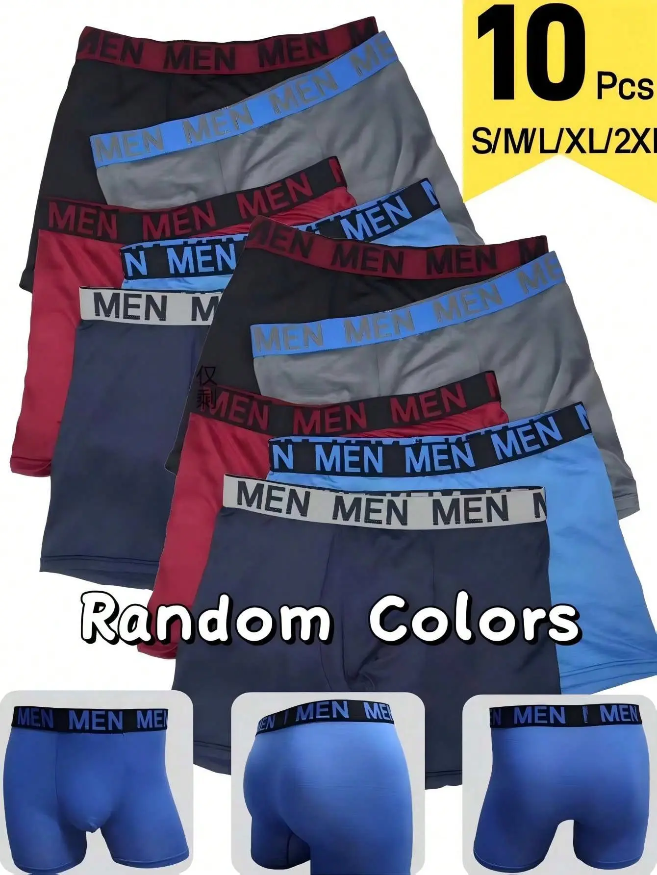 Elastic Waistband Boxer Briefs | Breathable Multi Color Mens Daily Underwear 10 Pack