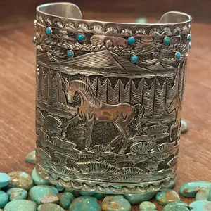 Jereme Delgarito Native Double Sided Story Teller Horse Cuff
