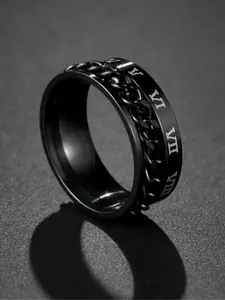 Men's Street Style Vintage Roman Numerals Design Ring, Trendy Anxiety Ring with Rotating Chain, Fashionable Jewelry As Gift for Friends, Statement Rings, Men Accessories