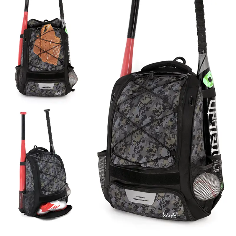 Wolt Durable Oxford Fabric Baseball Backpack for Youth & Adults - T-Ball/Softball Bag with Shoe Compartment, Fence Hook, Elastic Bat Holders, Elastic Pockets, Outdoor Sports Gear