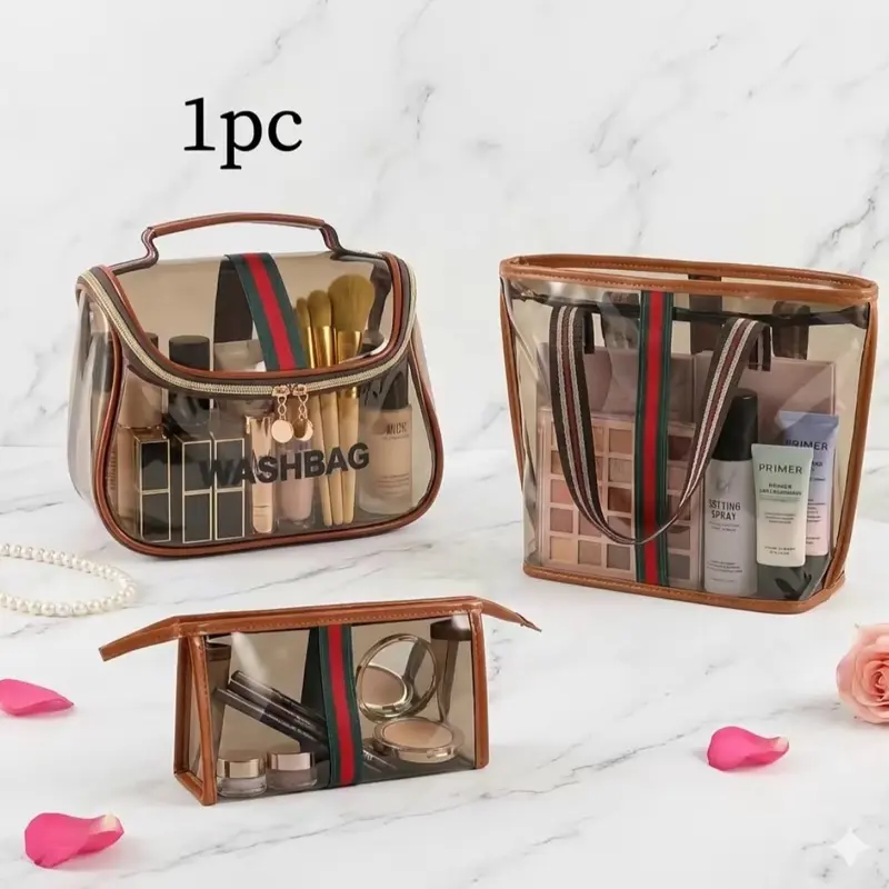 Vintage Luxury Transparent Makeup Organizer Bag - Portable Tote Handbag for Home Organization, Gym & Bath Storage, Multiple Sizes Available