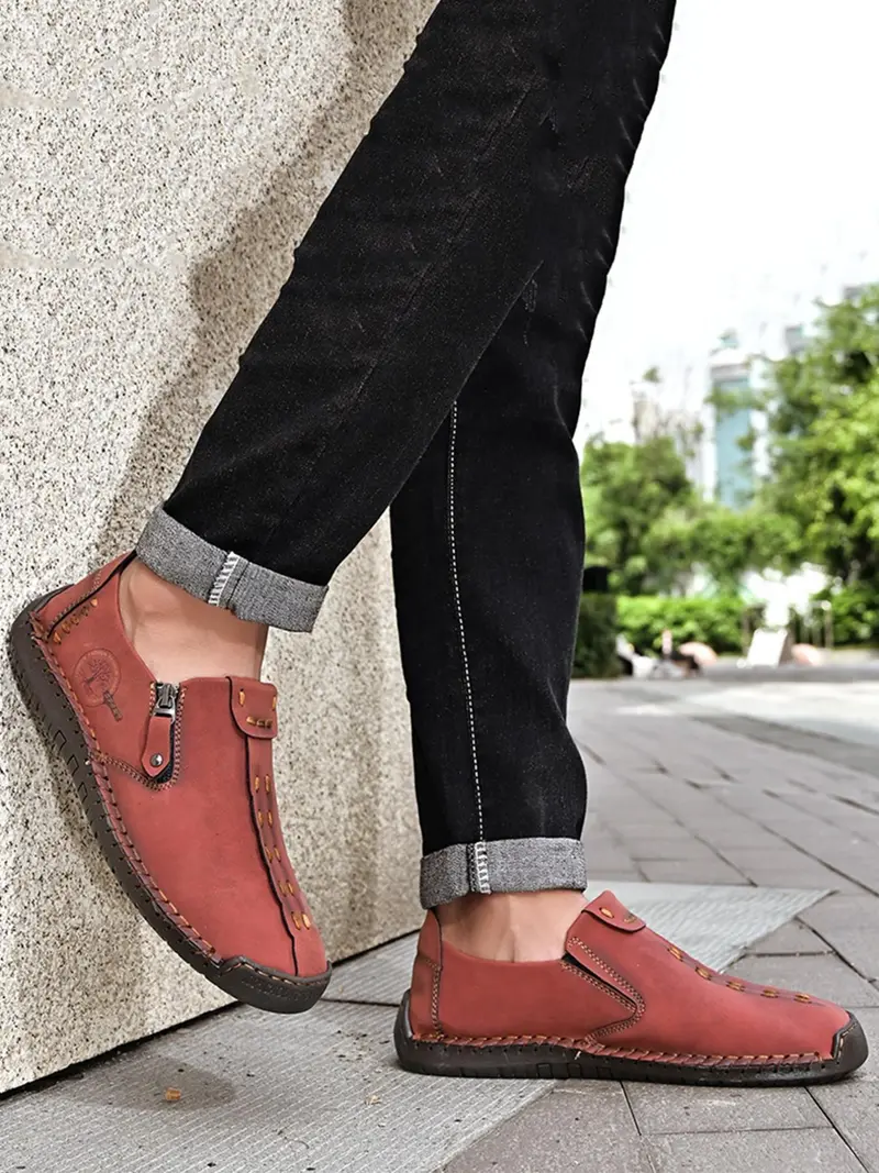 New Men's Casual Solid Color Zipper Side Walking Shoes, Fashionable Breathable Comfortable Sports Shoes for Outdoor, Male All-match Round Toe Shoes for Daily Wear