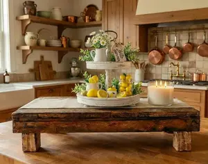 Rustic Farmhouse Wood Riser Display Stand, Home Decor Hand Organiser for Kitchen, Storage Racks (Home Supplies)