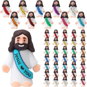 50 Pcs Mini Jesus Figures Jesus Loves You Christ Toys Little Christ Figures to Hide and Seek Sunday School Religious Party Favors Gift(Multicolor)