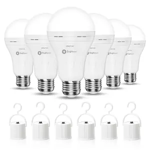 Brighttown Rechargeable Emergency Light Bulb, 60W Equivalent, 7W 1200mAh 6500K Daylight White 620LM Battery Powered Backup Bulb for Home, Lamps, Power Outages, Camping, Hurricanes, 6-Pack