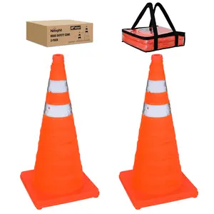 Nilight 28 Inch Collapsible Traffic Safety Cones 2 Pack - Bright Orange Parking Cones with Reflective Collars for Roadside , Parking, Driving Practice