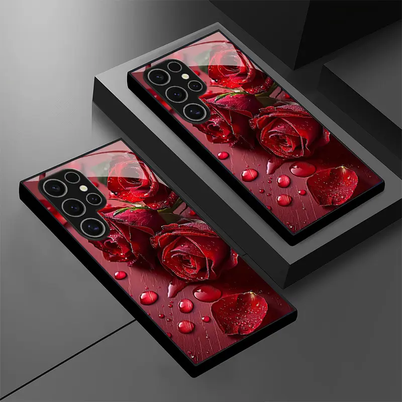 The dazzling water drop rose pattern is attractive and versatile. Glass phone case for Samsung Galaxy S26/S25/S25 Plus/S25 Ultra/S24/S24 FE/S24 Plus/S24 Ultra/S23+/S23 Ultra/S22 Ultra/S20+/S20 FE/S20 Ultra/A13/A14/A16/A32/33/34/53/54/55/56