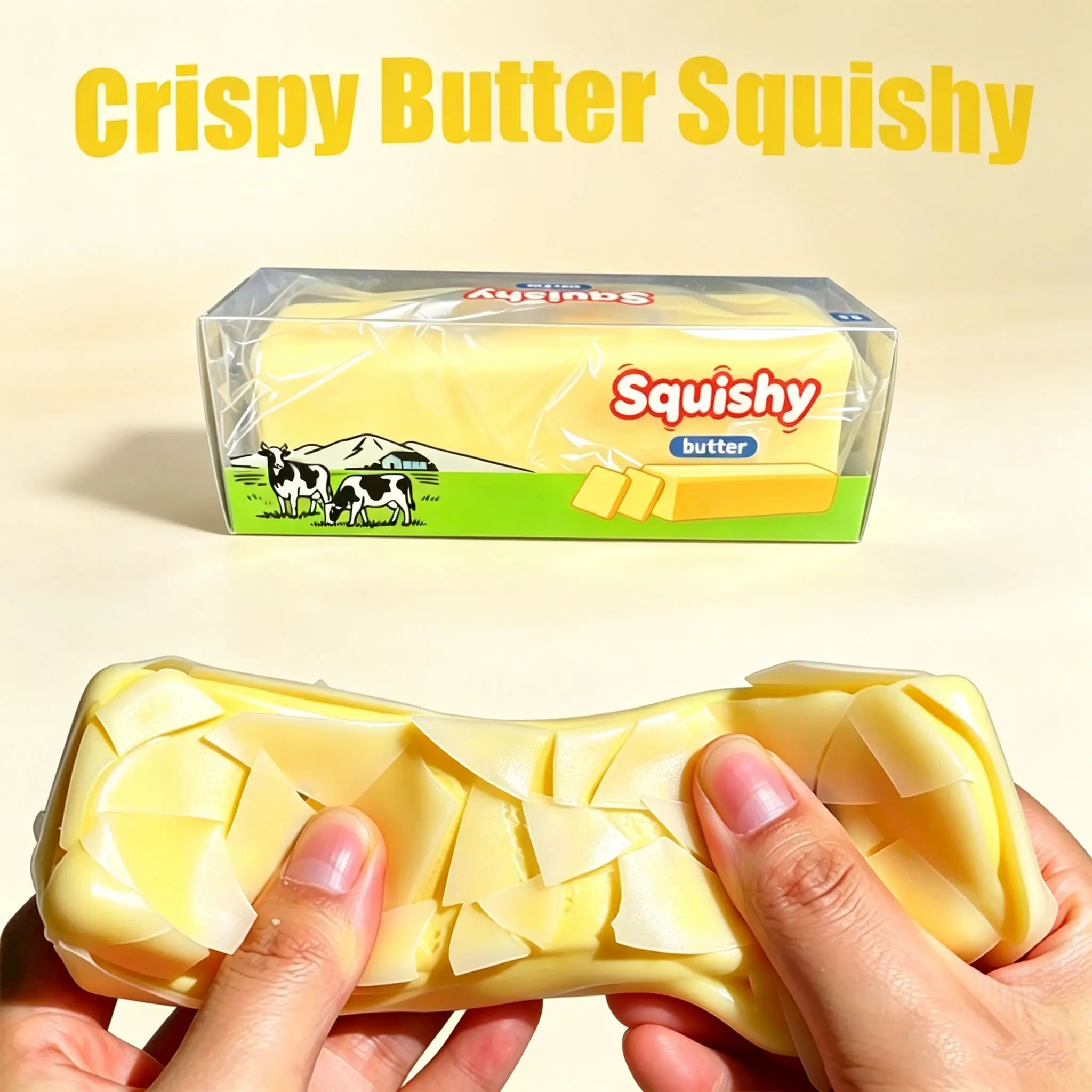 New Ultra-Soft Slow Rebound Crispy Butter Squishy Fidget Toy, Wax Outer Shell & PU Interior, Realistic Food Model Butter Block Stress Relief Squeeze Toy with Gift Box, Fun Sensory Toy for Daily Play