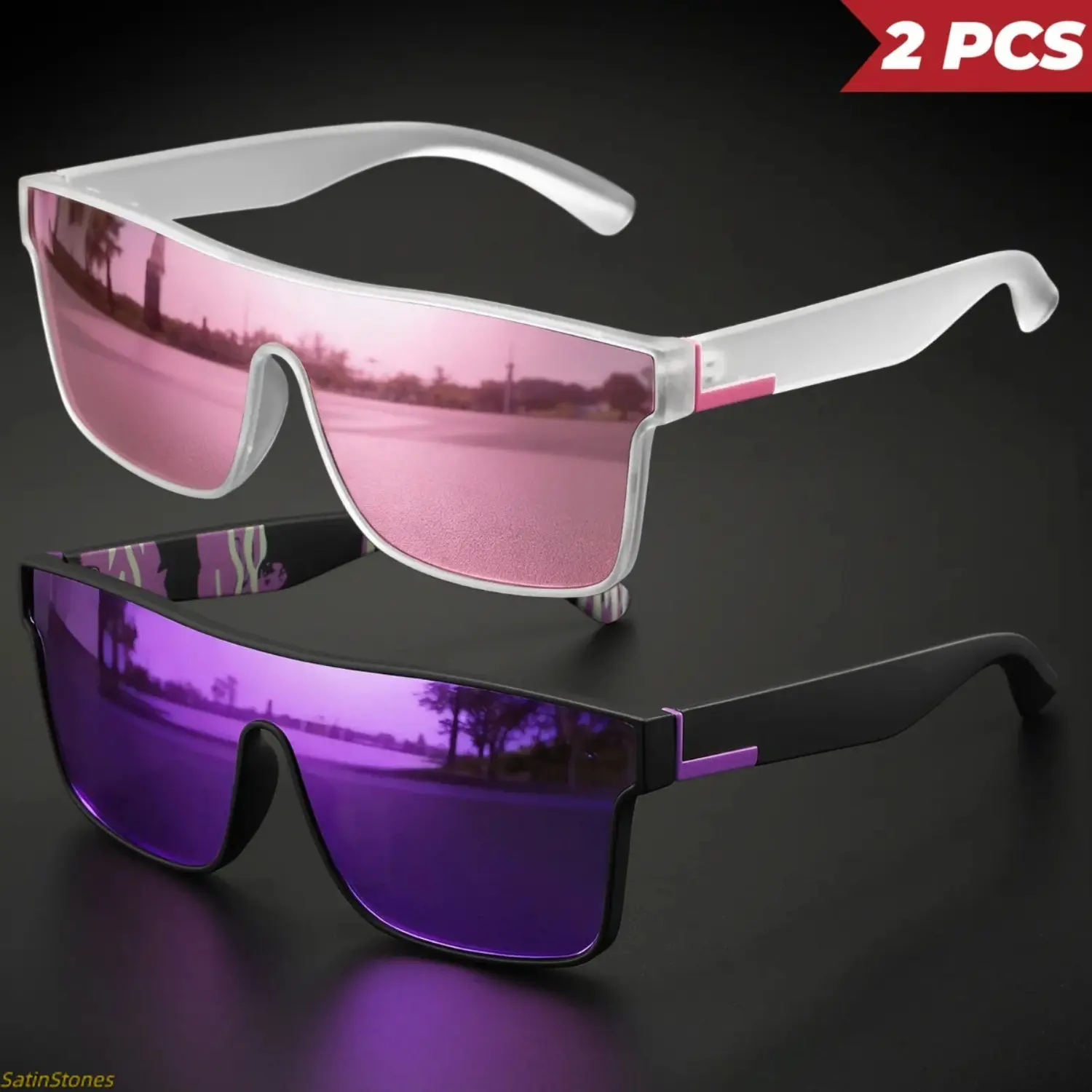 Unisex Sports Eyewear Sunglasses (2-Pair), UV400 Protection, Lightweight Compact Design, Suitable for Outdoor Cycling, Driving,summer outifit,travel essentials, Sports Eyeglasses, One Piece