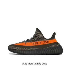 Charcoal Marled Knit Low-Top Sneakers with Bright Orange Lateral Stripe and Dark Full-Length Cushioned Sole