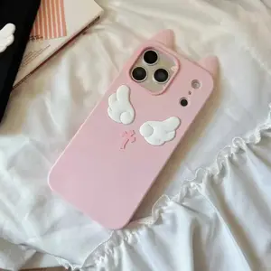 Cute Cat Ear Angel Silicone Soft Case Protector For iPhone 17 16 15 14 13 Pro Max Phone Protective Cover Accessories Protection Smartphone