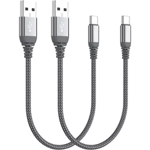 Short USB C Cable(0.5ft 2-Pack),USB Type C Charger Nylon Braided Fast Charging Cord Compatible iPhone 16/15 Pro/15 Pro Max Samsung Galaxy S10+ S9 S8 Plus,Note 9 8,LG G6 G7 V35,Pixel 2 XL