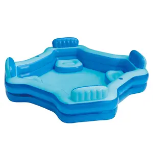 Bluescape Blue Deluxe Comfort Inflatable Square Family Swimming Pool - 4-Seat, For Ages 6 & Up