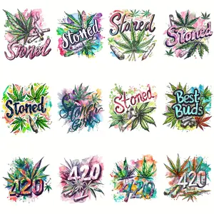 Weed-themed Iron-on Heat Transfer Decals, 12pcs/set Vibrant Polyurethane Stickers, Diy Material for DIY T-shirts, Hoodies, Bags & Hats