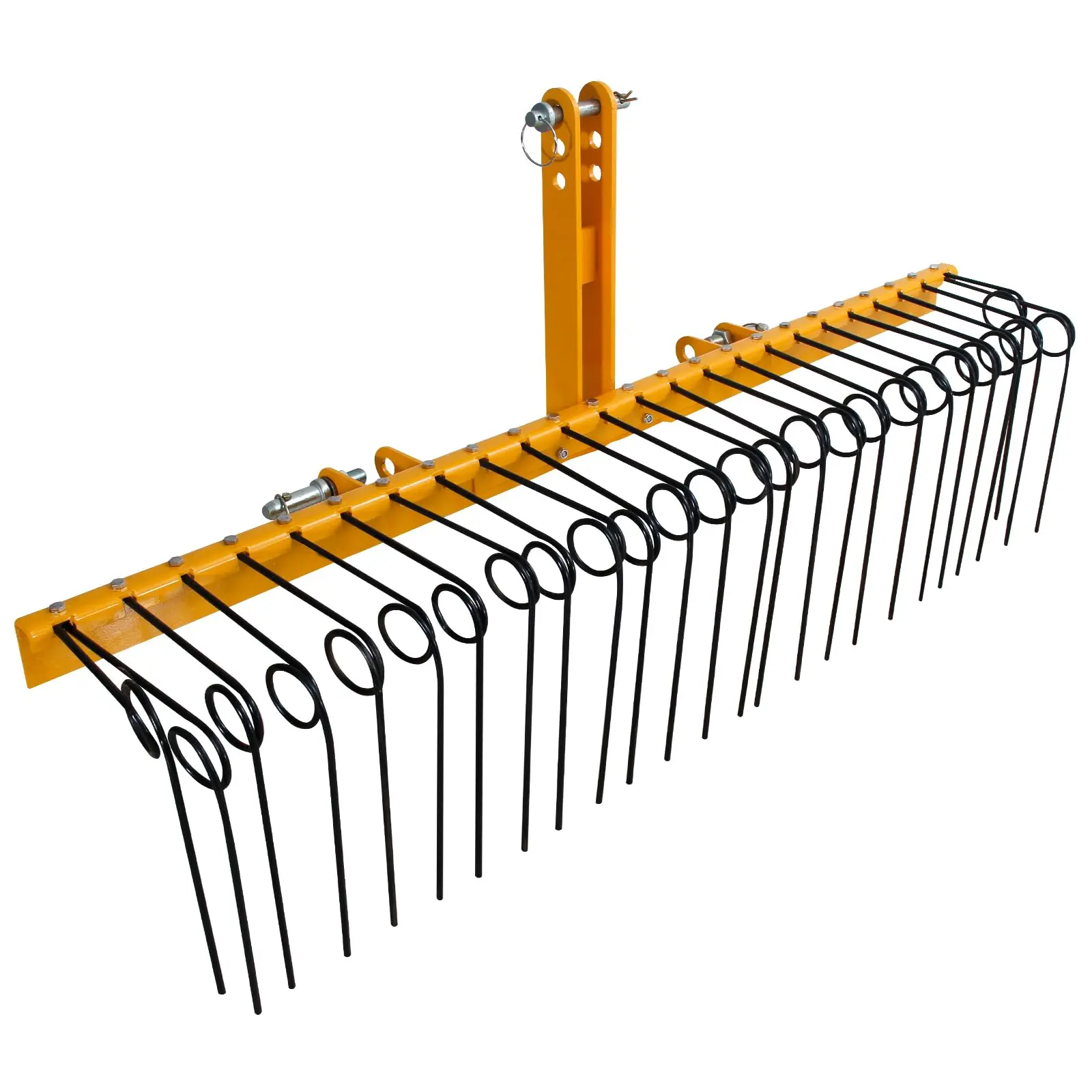 GARVEE 60-Inch Tow-Behind Pine Straw Landscape Rake - 60-inch Mulching Width, Lawn Equipment, Garden Supplies, 26 Replaceable Elastic Steel Teeth, 8mm Coil Springs, Powder-Coated Steel, Cat0-Cat1 3-Point Hitch, 56 lbs, for Farms, Lawn Care Tool Upgrade