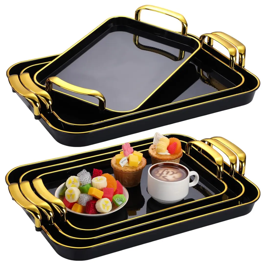 Natural Summertime White 3-Pack Reusable Plastic Serving Trays with Handles - Snackplate, Plates for Party, Stackable Platters for Serving Turkey, Cookies, Appetizers, Holiday Use