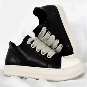 Women's Low-Top PU Leather Footwear - Thick Laces, Chunky Casual Trainer, Athletic Closed-Toe Platform Comfort Walking Shoes