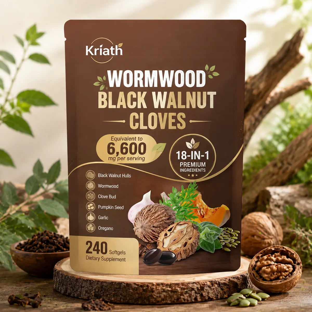 Wormwood Black Walnut Cloves Capsules | Herbal Botanical Blend Supplement | 240 Capsules