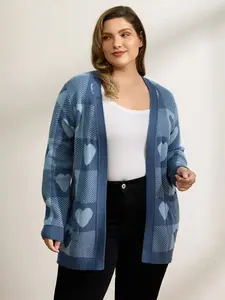 BloomChic Women's Buttery Plaid Knit Cardigan - Long Sleeve, Mid-Length/Medium, Butter-Soft Fabric, Flat Checkered Hearts Print, Kimono Collar, Loose-Fit Basic Tunic with Pockets, Casual Winter Clothes,summerwins,Spotlight,Summer wins,Deals for you days