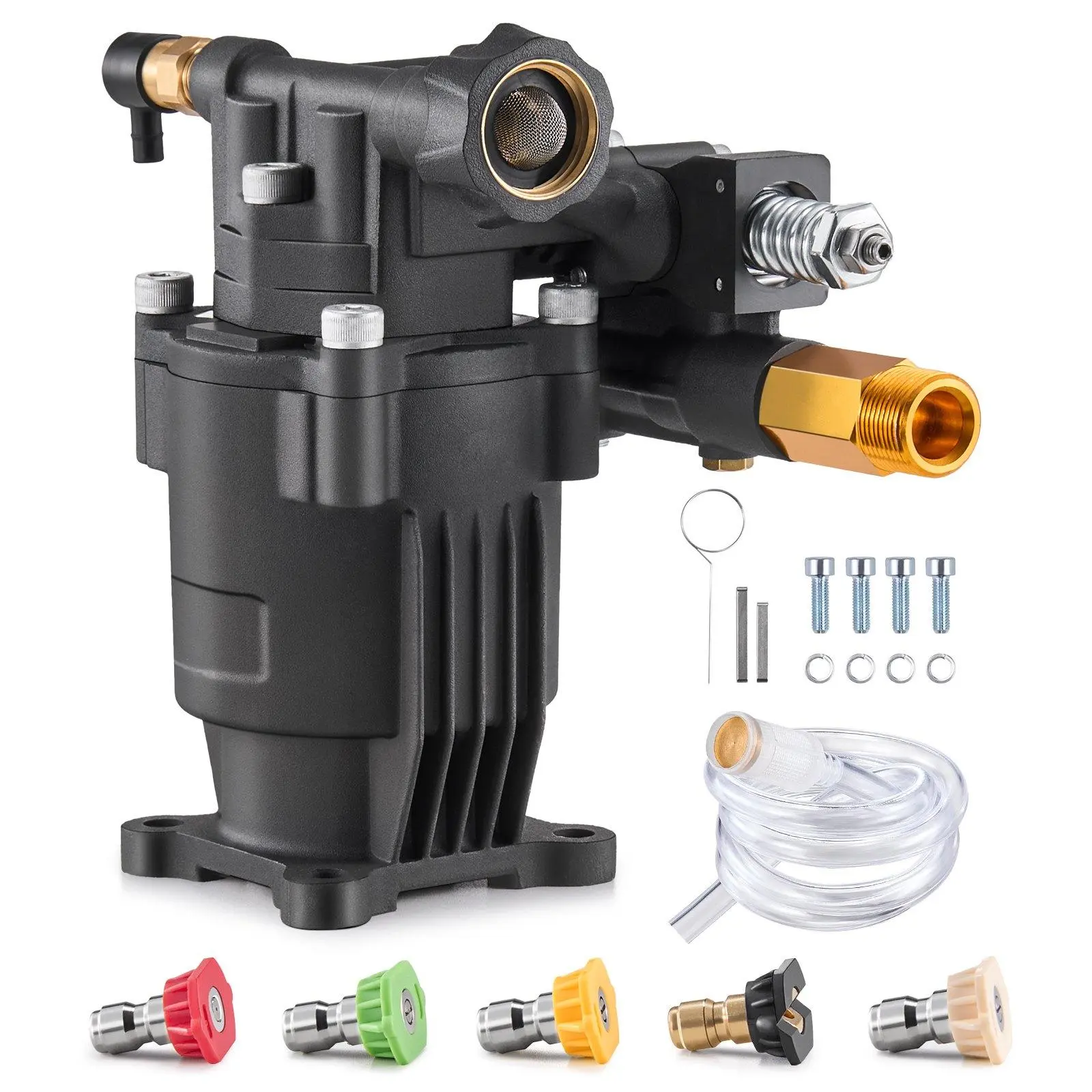 【Summerfinds】Pressure Washer Pump Parts, 3/4-in Horizontal Shaft, 6.5hp-7.0hp Gas-Powered Pump, 2500-3500 PSI Max 2.5 GPM, 150h Run Time Corrosion-Resistant Design, Household & Commercial Use, with 5 Nozzles & M8 Hex Bolts