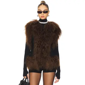 Susanna Chow Dorothy Shearling Suede Vest in Black & Brown
