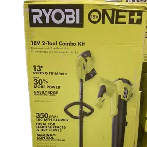 Ryobi 18V One Plus 2-Tool Combo Kit 13" String Trimmer & 350 CFM Blower 100 MPH with Battery & Charger for Outdoor Tasks