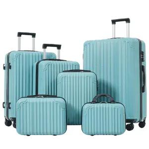 6-Piece Hardshell Luggage Set - Durable ABS Suitcases with Spinner Wheels, TSA Lock, Side Hooks, Lightweight Carry-On & Checked Luggage, Luggage Sets trolley hardside rotate family use