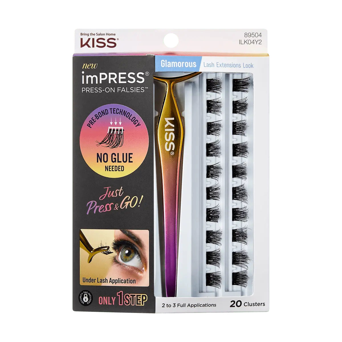 Impress Falsies Pre-Glued False Eyelashes Starter Kit - Glamorous | 20 Lash Clusters, With Applicator, 12mm-14mm Impress Falsies Pre-Glued False Eyelashes Starter Kit - Glamorous | 20 Lash Clusters, With Applicator, 12mm-14mm