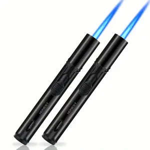 2 Pack Butane Torch Lighters, Outdoor Windproof Lighters, Long Straight Jet Lighter with Fuel Level Window, Refillable Pen Lighter, Adjustable Jet Flame Lighter, Best Gift for Friends, Suitable for Candle Cooking BBQ Camping (Gas Not Included)