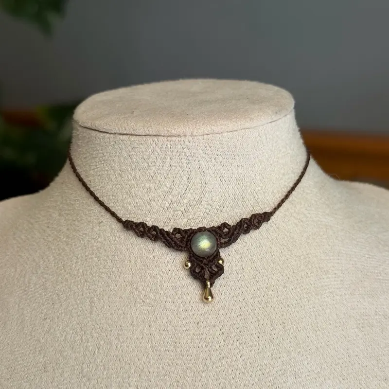 Handmade Macrame Necklace with Natural moonstone - Boho Chic Jewelry