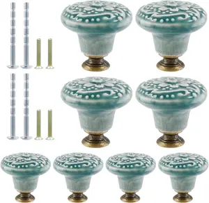 8Pcs Green Ceramic Knobs, Vintage Kitchen Cabinet Pulls, Retro Ceramic Dresser Knobs, Decorative Drawer Pull Handles for Closet, Cupboard, Furniture Door Knob suiwotin