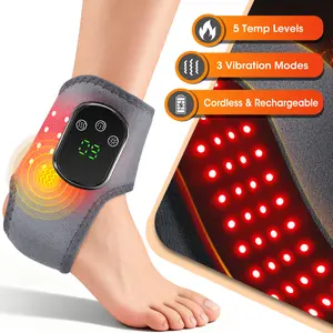 Red Light Ankle Massager with Heat, Heated Foot Ankle Wrap with 5 Heat Levels & 3 Vibration Modes, Cordless Ankle Heating Pad for Relaxation
