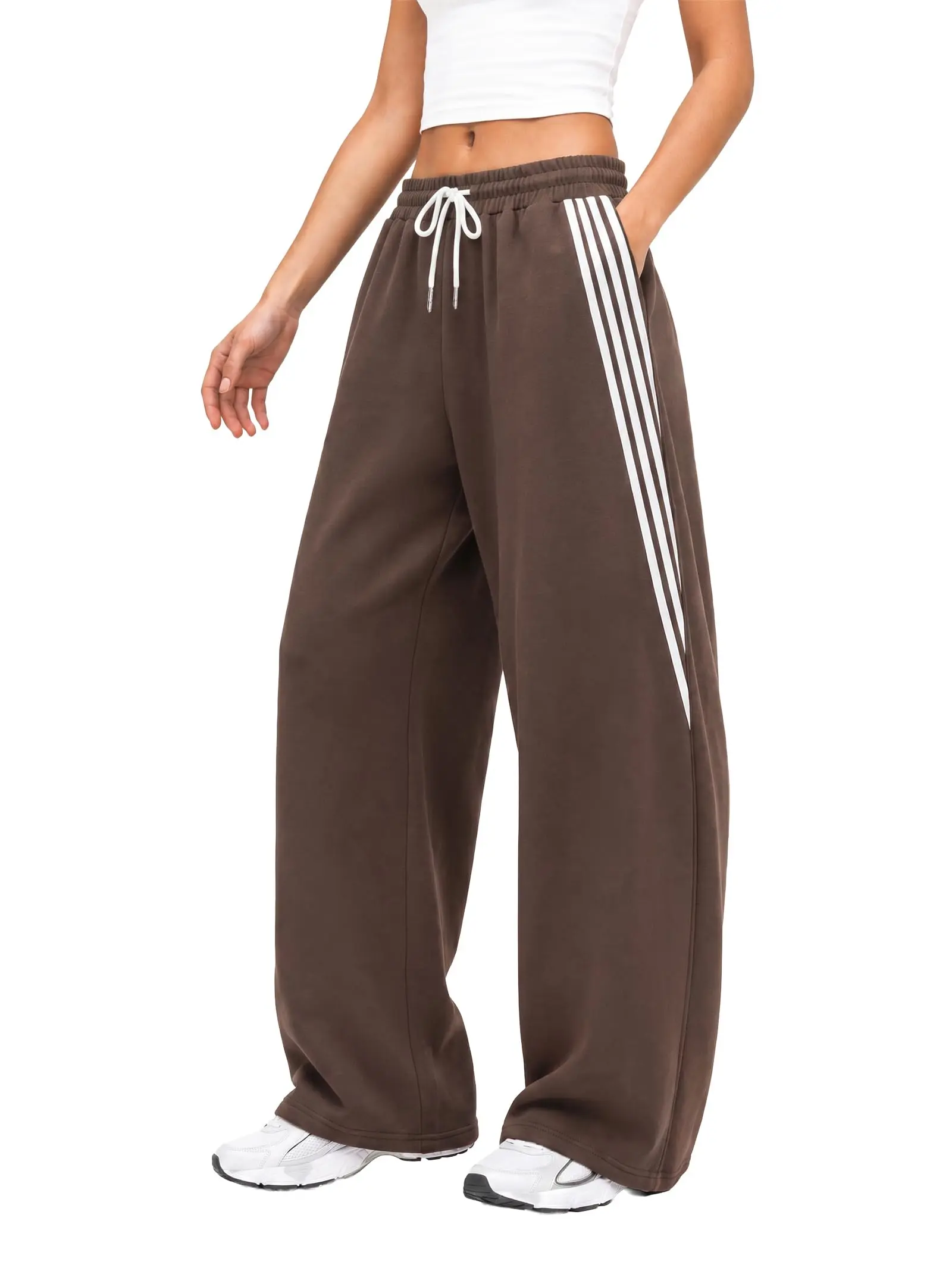 EMMIOL Women's Baggy Barrel Sweatpants, Striped Y2K High Waist Track Pants Striped Detail, Elastic Drawstring Waist, Adjustable Hems, Side Pockets, Stretch Fabric, Ideal for Streetwear, School, Casual